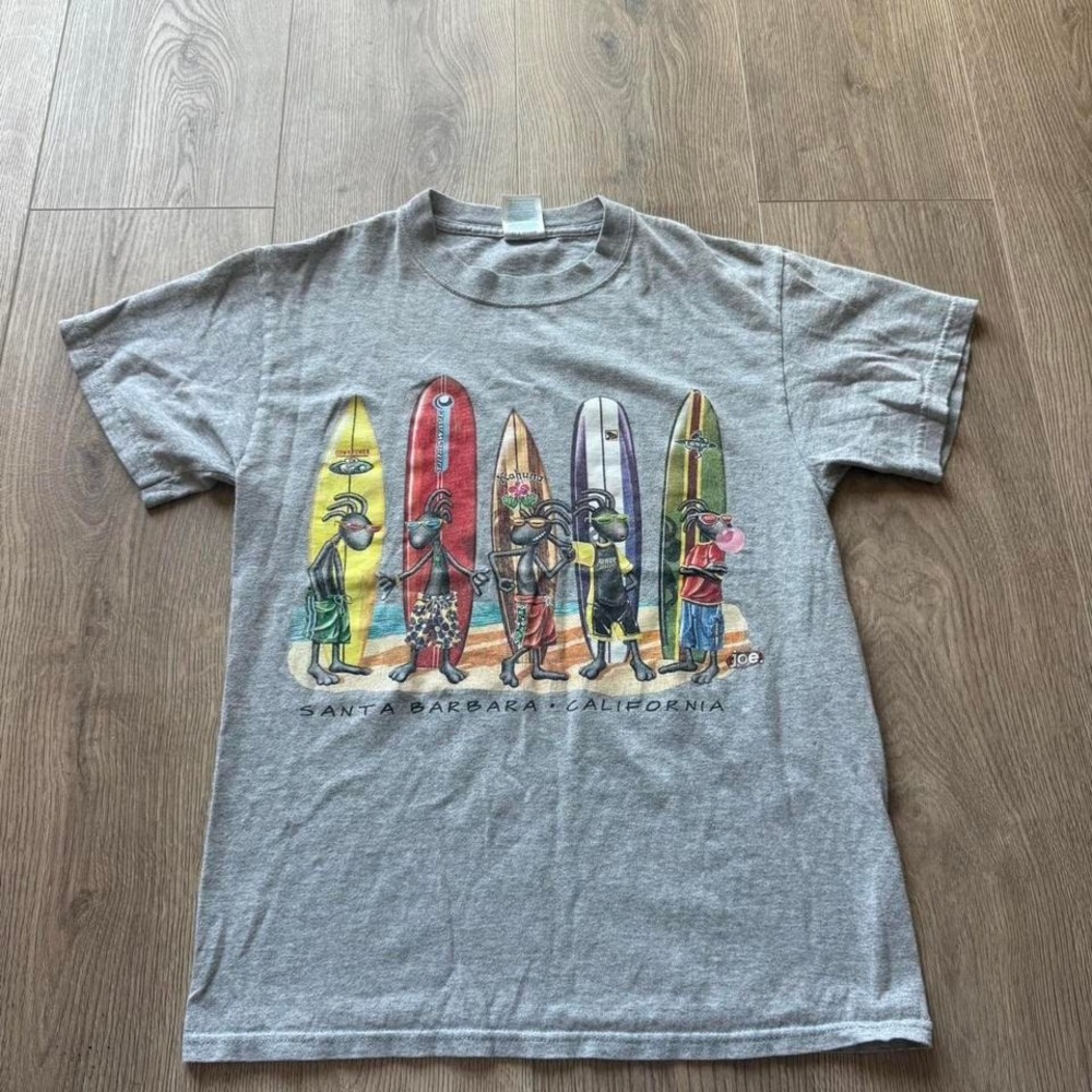Santa Barbara California Surf Graphic Tee Delta Magnum Weight Gray T-Shirt Small
